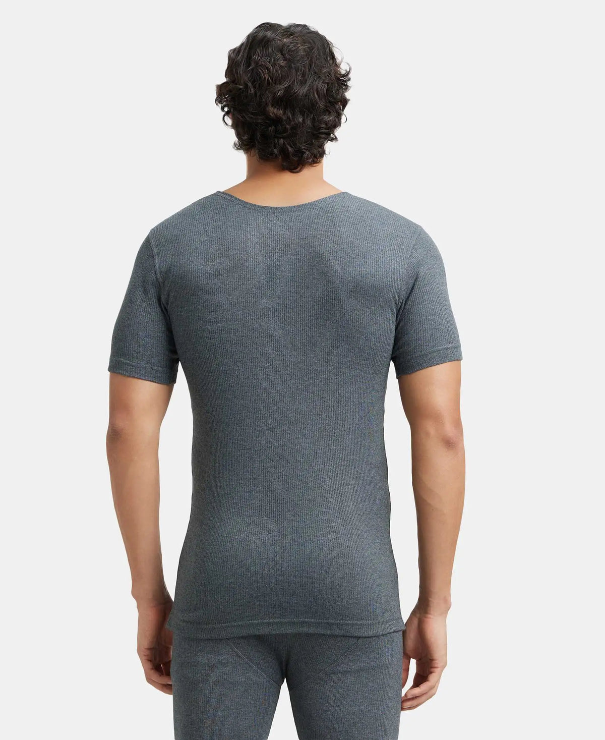 Extra Warmth Super Combed Cotton Rich Half Sleeved Thermal Undershirt with StayWarm Technology - Charcoal Melange