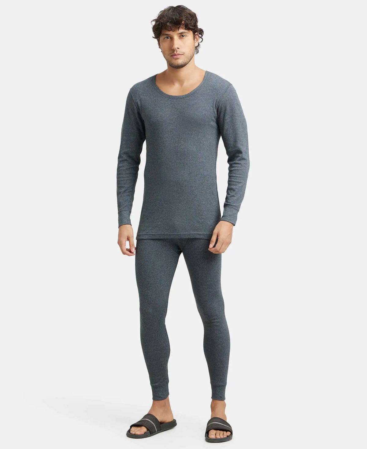 Extra Warmth Super Combed Cotton Rich Full Sleeve Thermal Undershirt with StayWarm Technology - Charcoal Melange