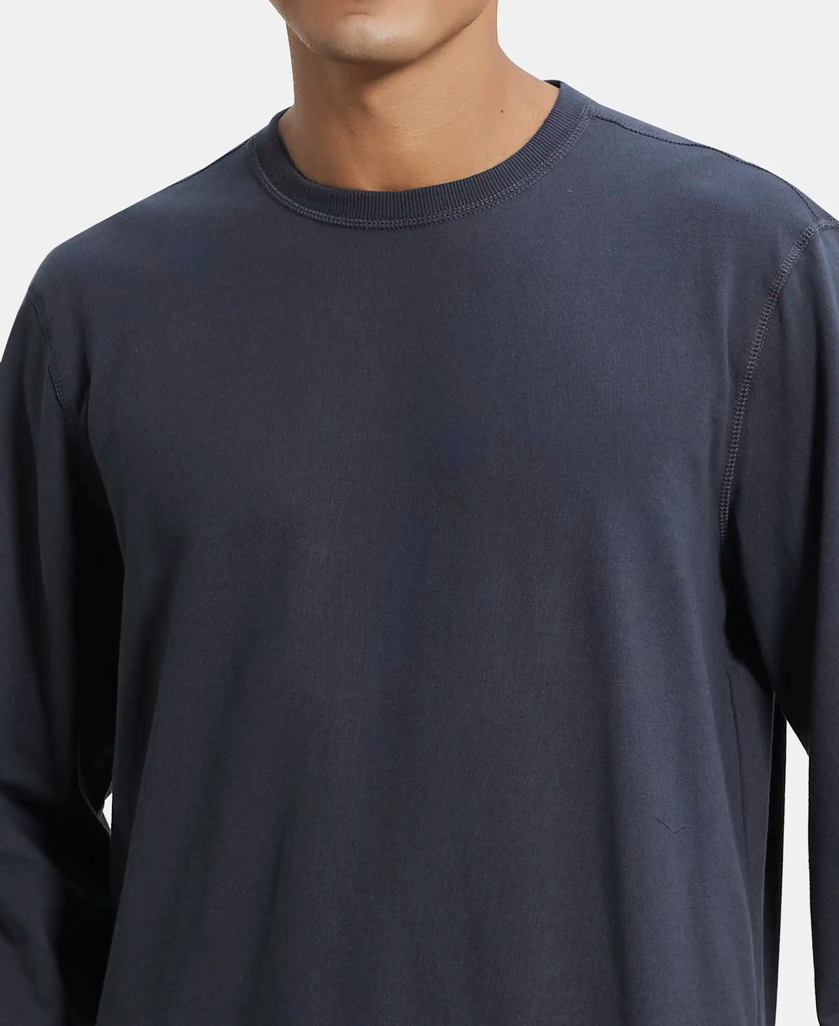 Super Combed Cotton French Terry Solid Sweatshirt with Ribbed Cuffs - Graphite