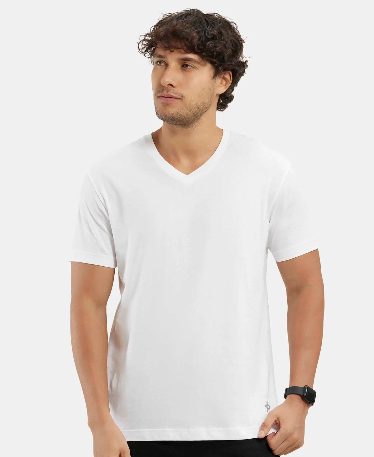 Super Combed Cotton Rich Solid V Neck Half Sleeve T-Shirt - White