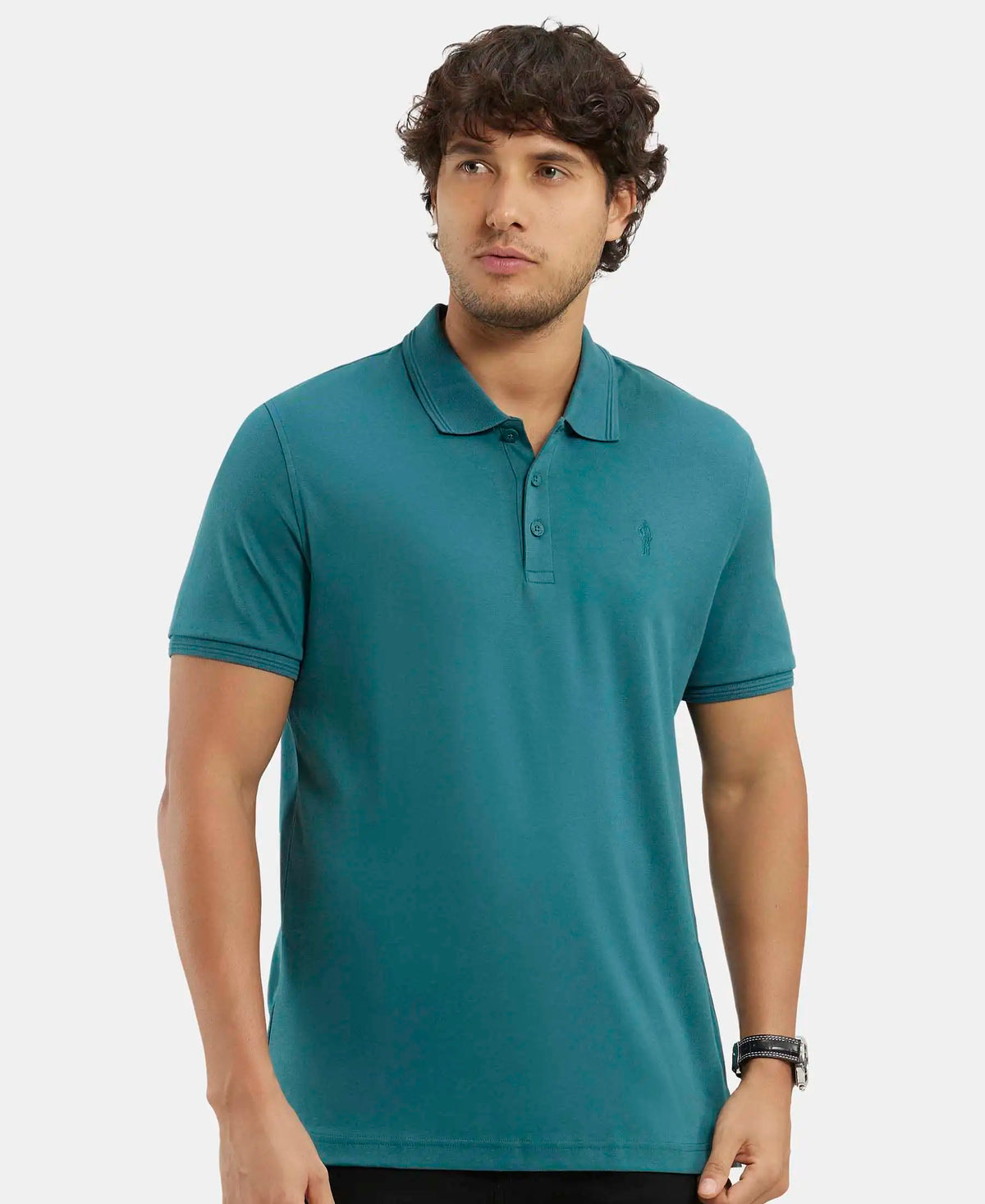Super Combed Cotton Rich Solid Half Sleeve Polo T-Shirt - Pacific Green