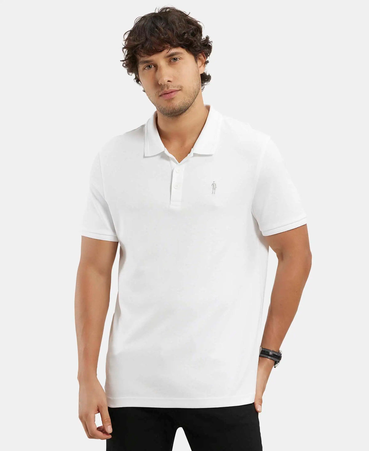 Super Combed Cotton Rich Solid Half Sleeve Polo T-Shirt - White