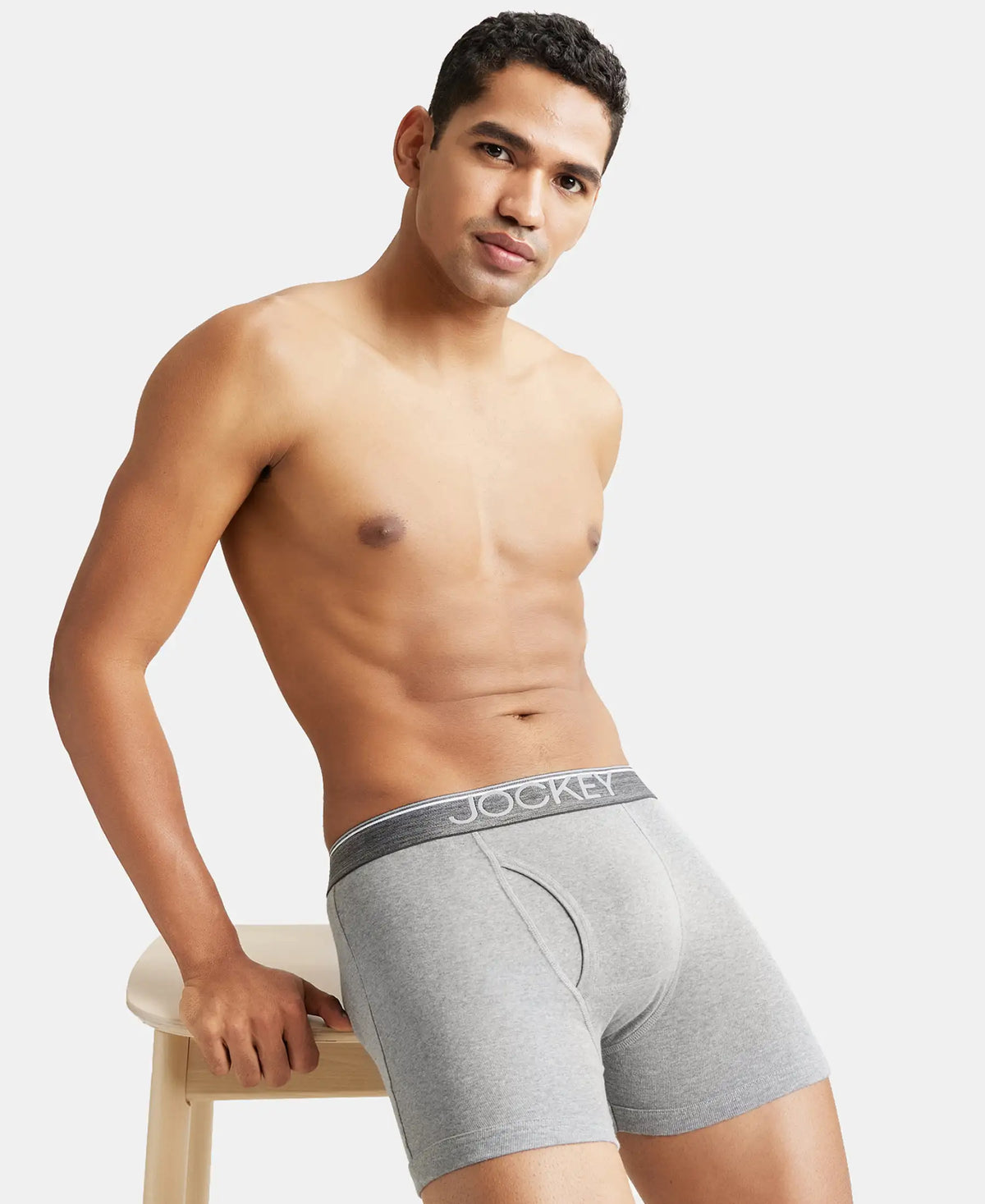 Super Combed Cotton Rib Solid Boxer Brief with Ultrasoft and Durable Waistband - Grey Melange