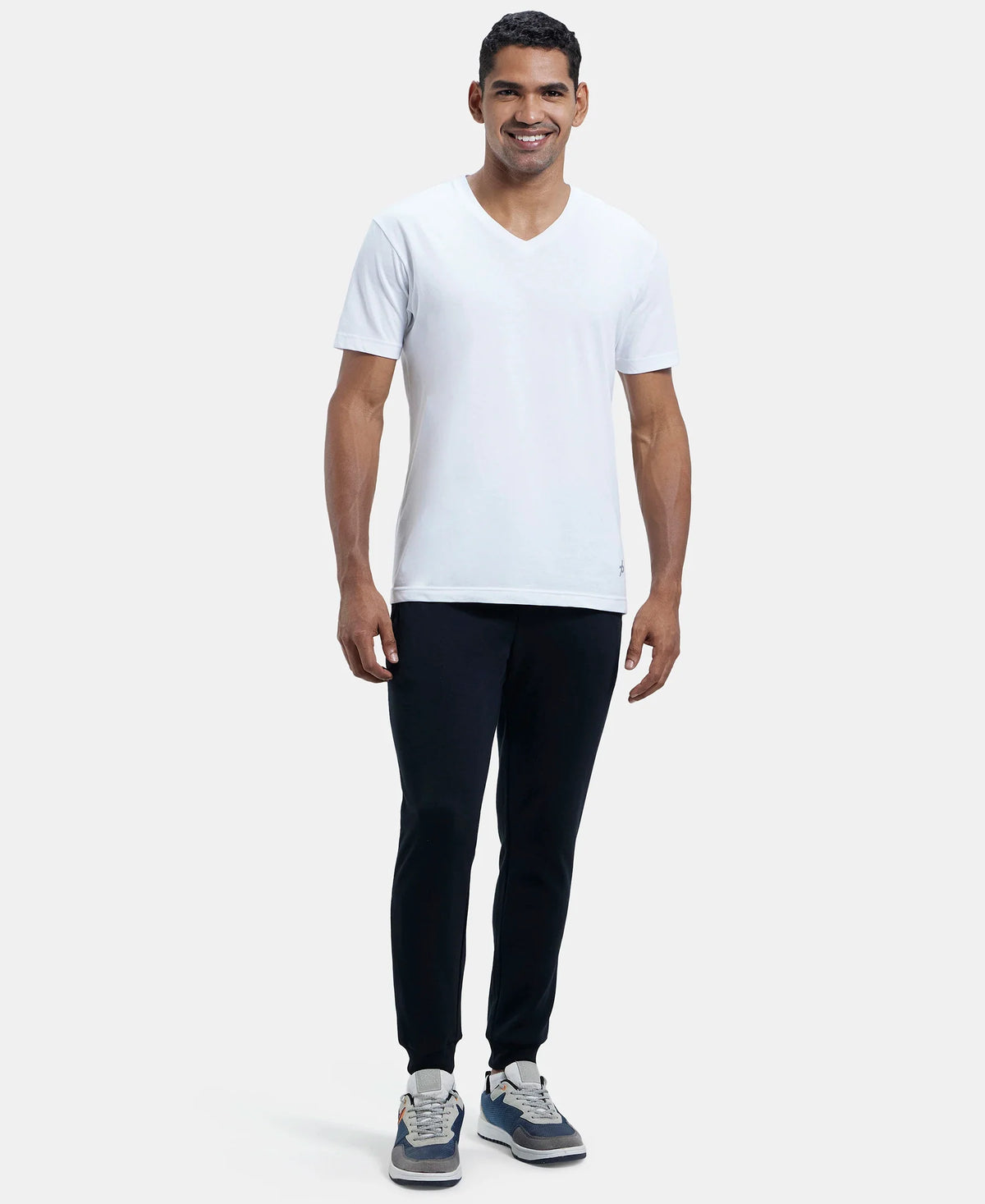 Super Combed Cotton Rich Slim Fit Jogger with Zipper Pockets - Black