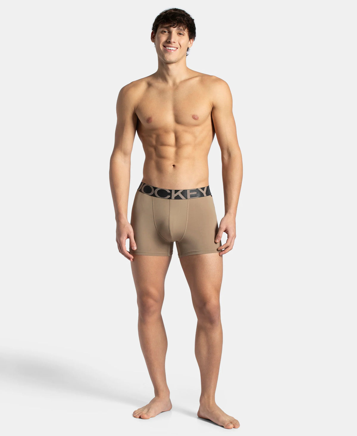 Tactel Microfiber Elastane Stretch Solid Trunk with Moisture Move Properties - Desert Taupe