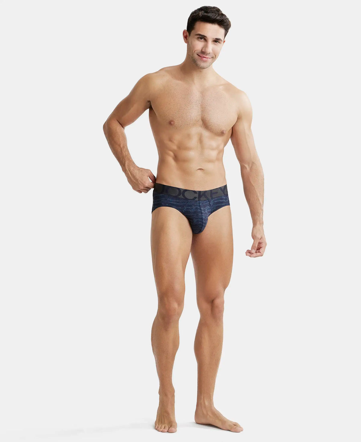 Tactel Microfiber Elastane Stretch Printed Brief with Moisture Move Properties - True Navy Printed