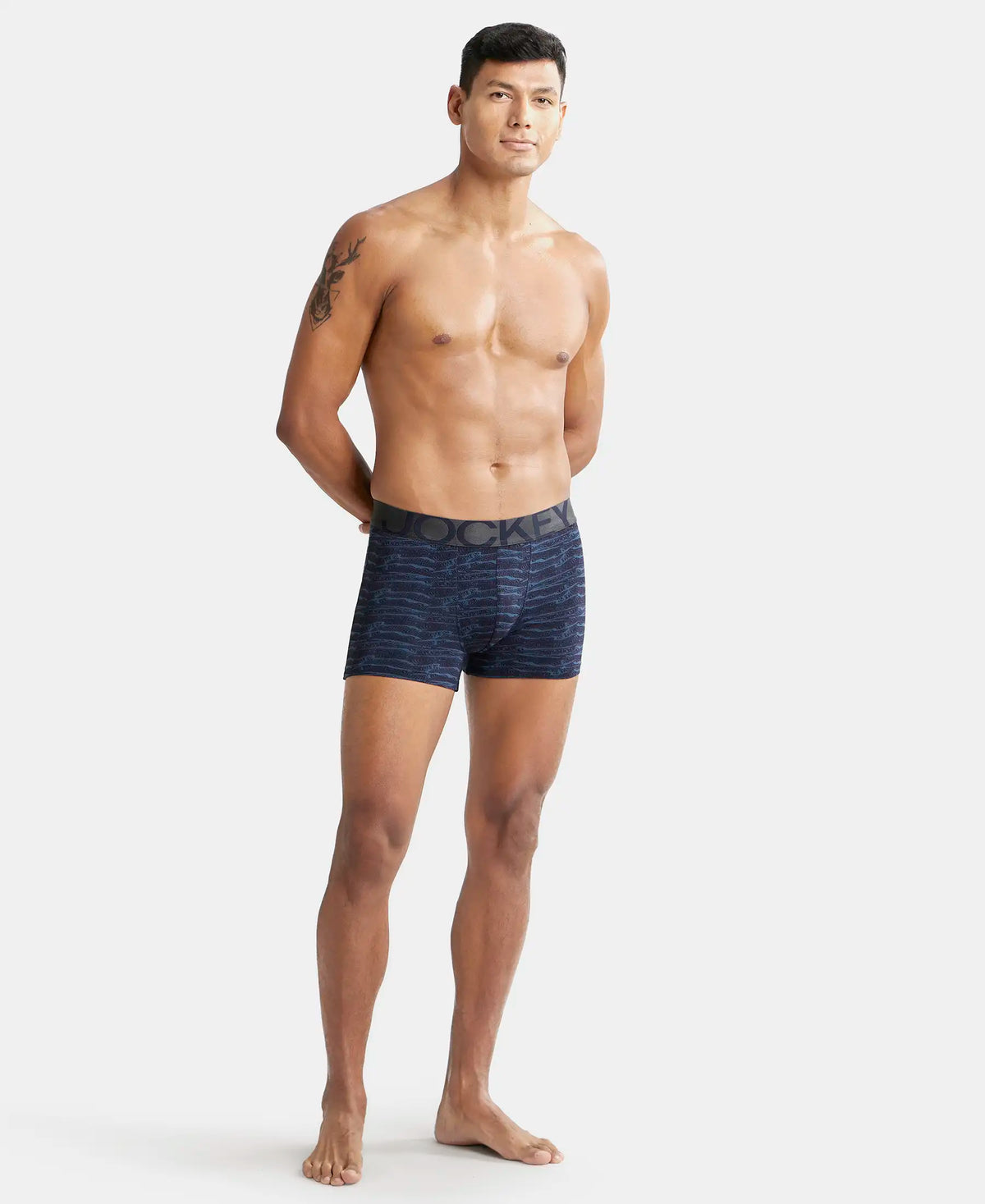 Tactel Microfiber Elastane Stretch Printed Trunk with Moisture Move Properties - True Navy Printed