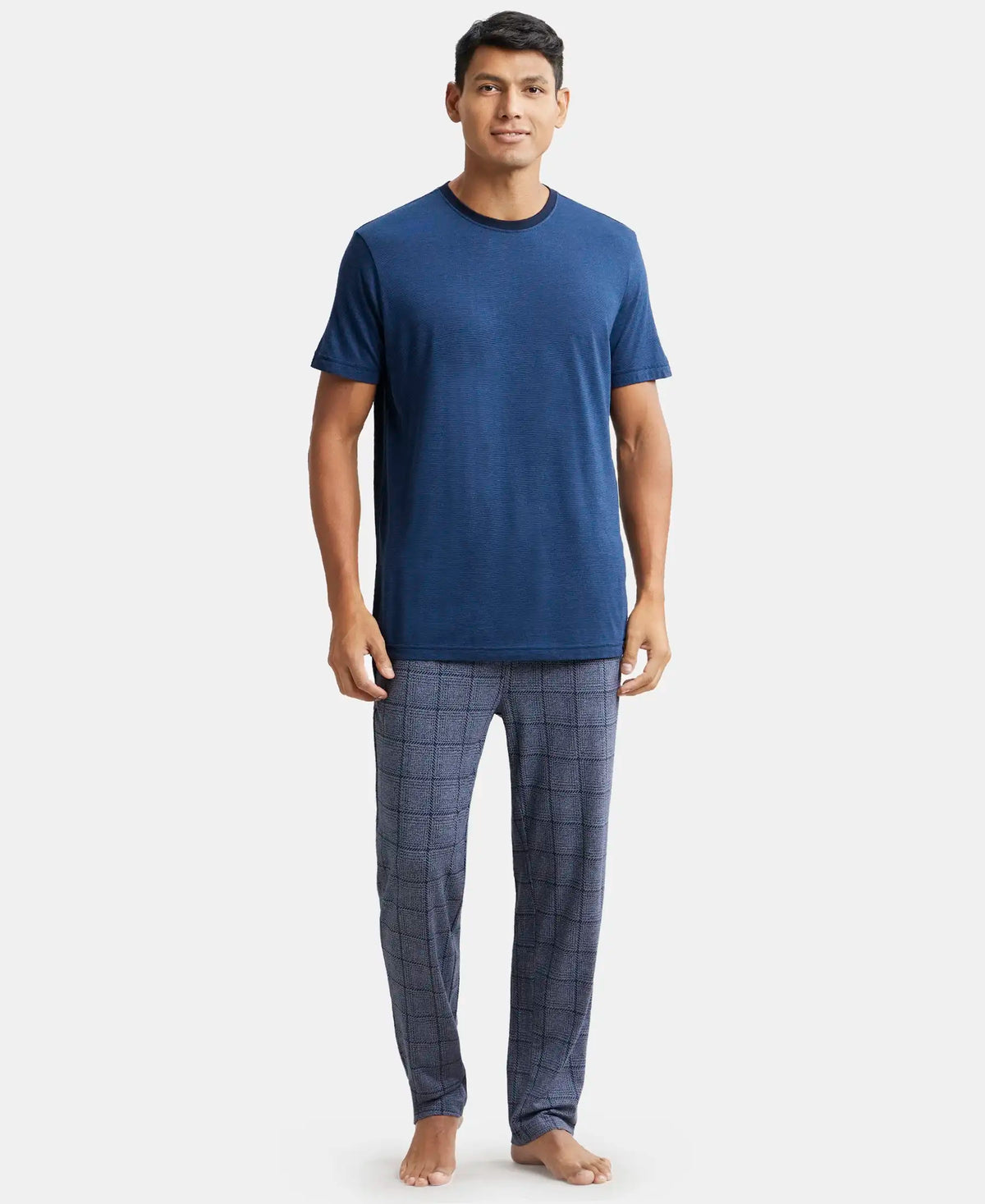 Tencel Micro Modal Cotton Elastane Stretch Regular Fit Pyjama with Side Pockets - Mid Blue
