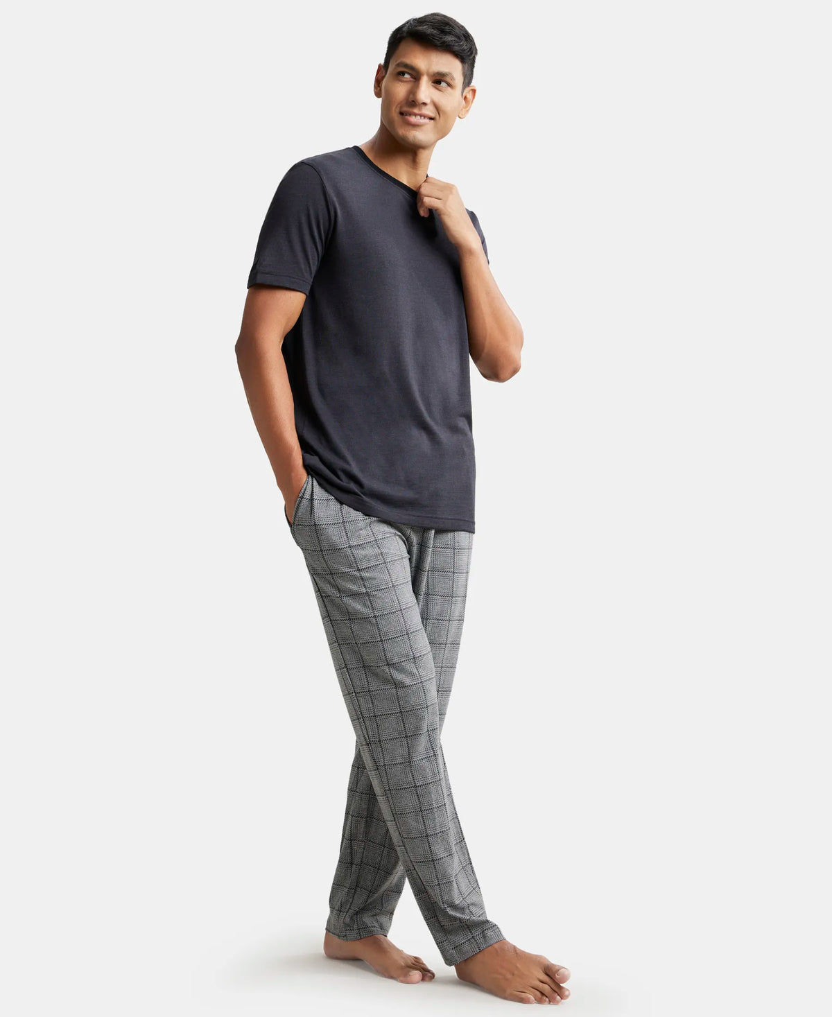 Tencel Micro Modal Cotton Elastane Stretch Regular Fit Pyjama with Side Pockets - Mid Grey