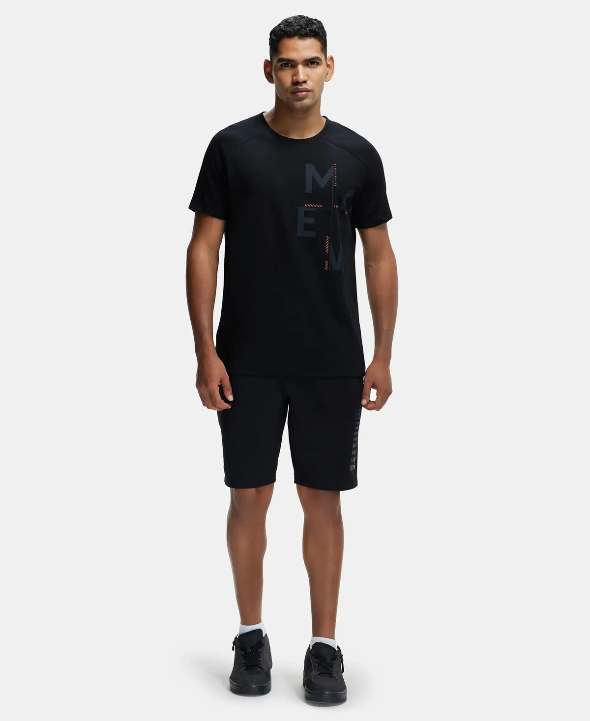 Super Combed Cotton Blend Graphic Printed Round Neck Half Sleeve T-Shirt with Stay Fresh Treatment - Black