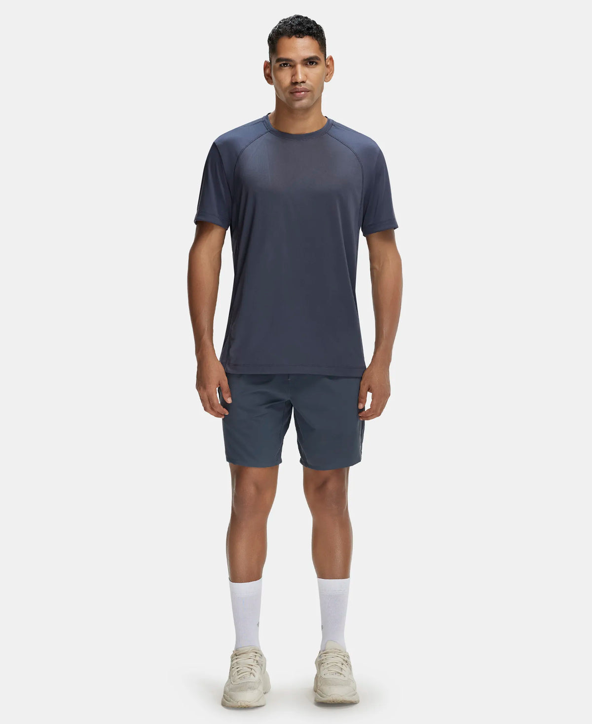 Recycled Microfiber Elastane Stretch Solid Shorts with Zipper Pockets and StayFresh Treatment - Graphite