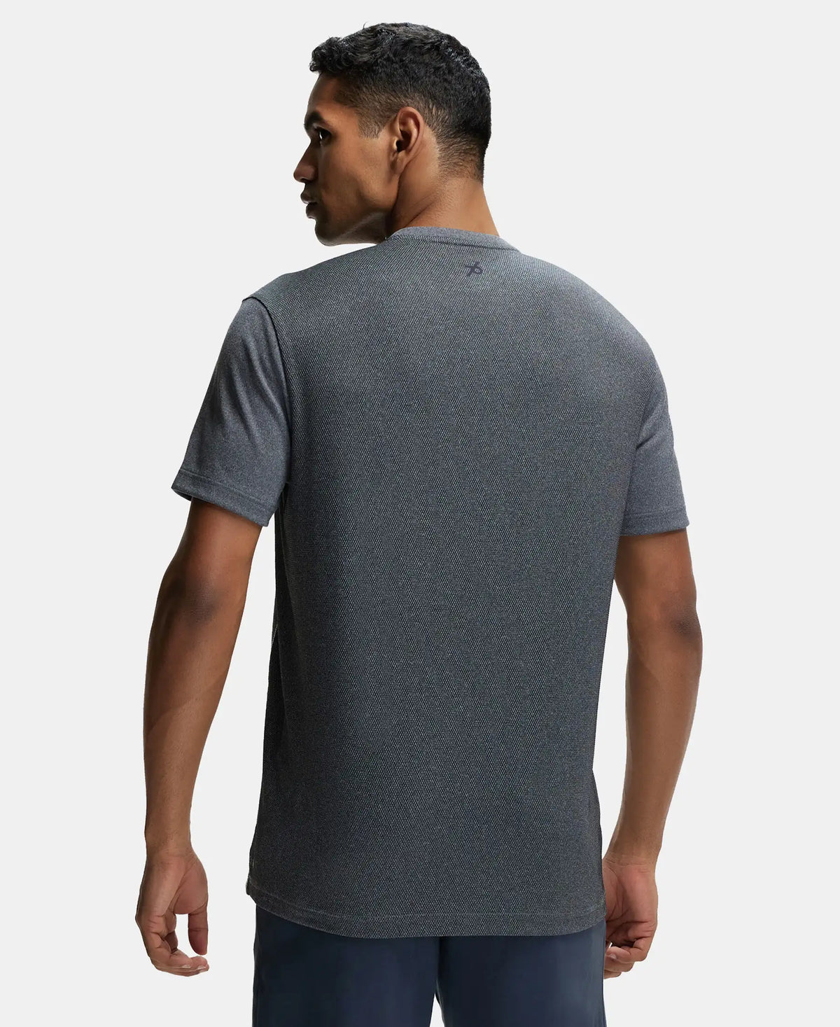 Recycled Microfiber Elastane Stretch Half Sleeve Round Neck T-Shirt with Breathable Mesh - Black