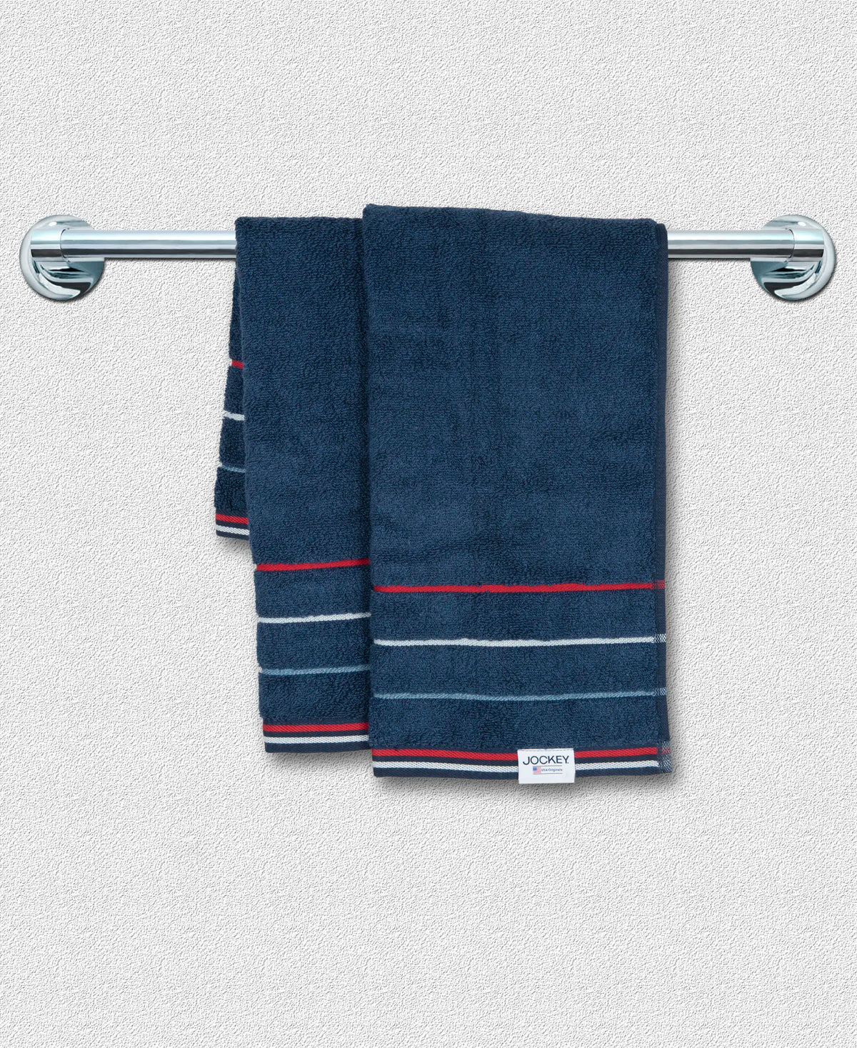 Cotton Rich Terry Ultrasoft and Durable Striped Hand Towel - Ink Blue Grindle (Pack of 2)