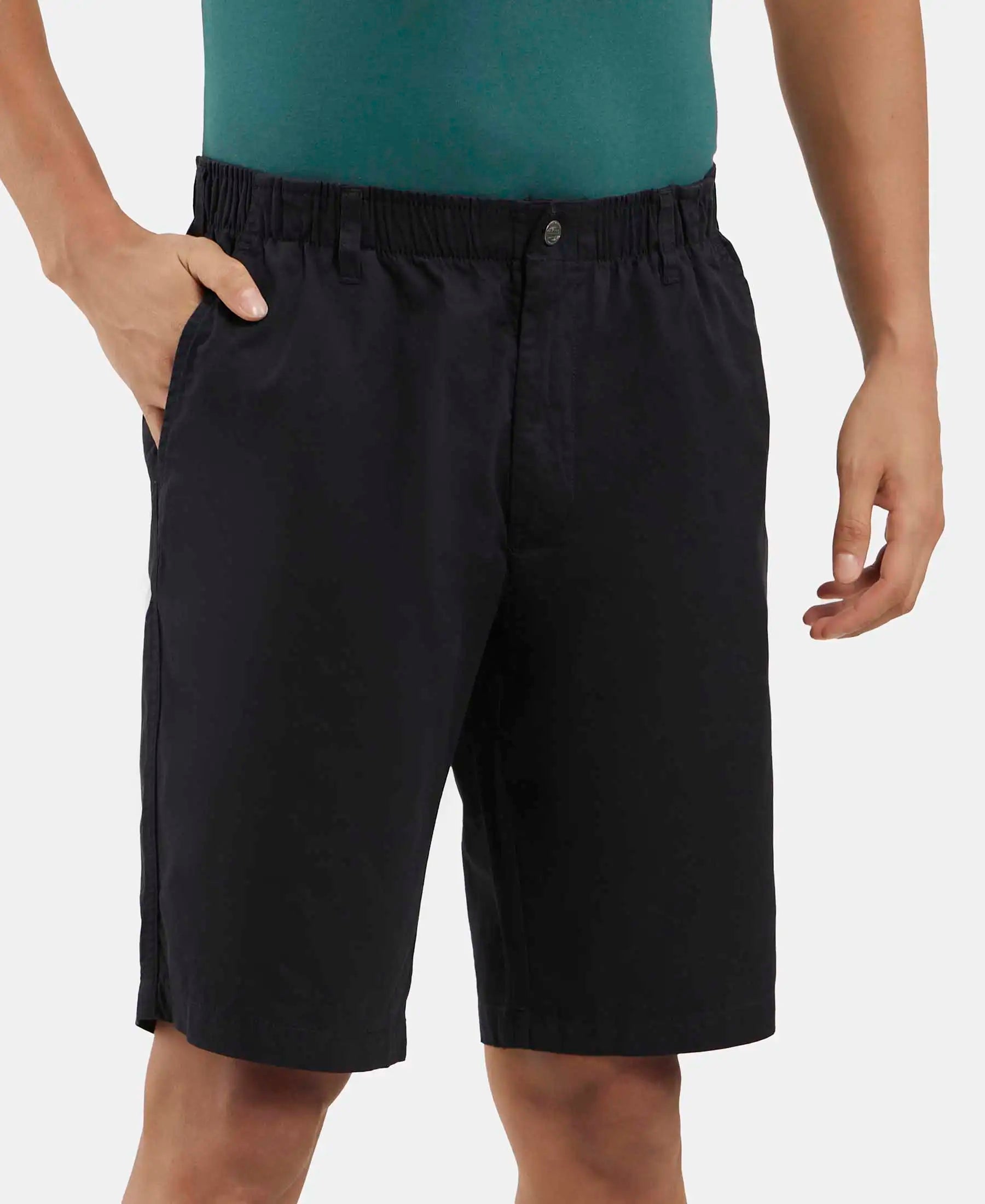 Super Combed Mercerised Cotton Woven Straight Fit Shorts with Side Pockets - Black
