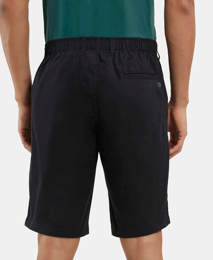 Super Combed Mercerised Cotton Woven Straight Fit Shorts with Side Pockets - Black