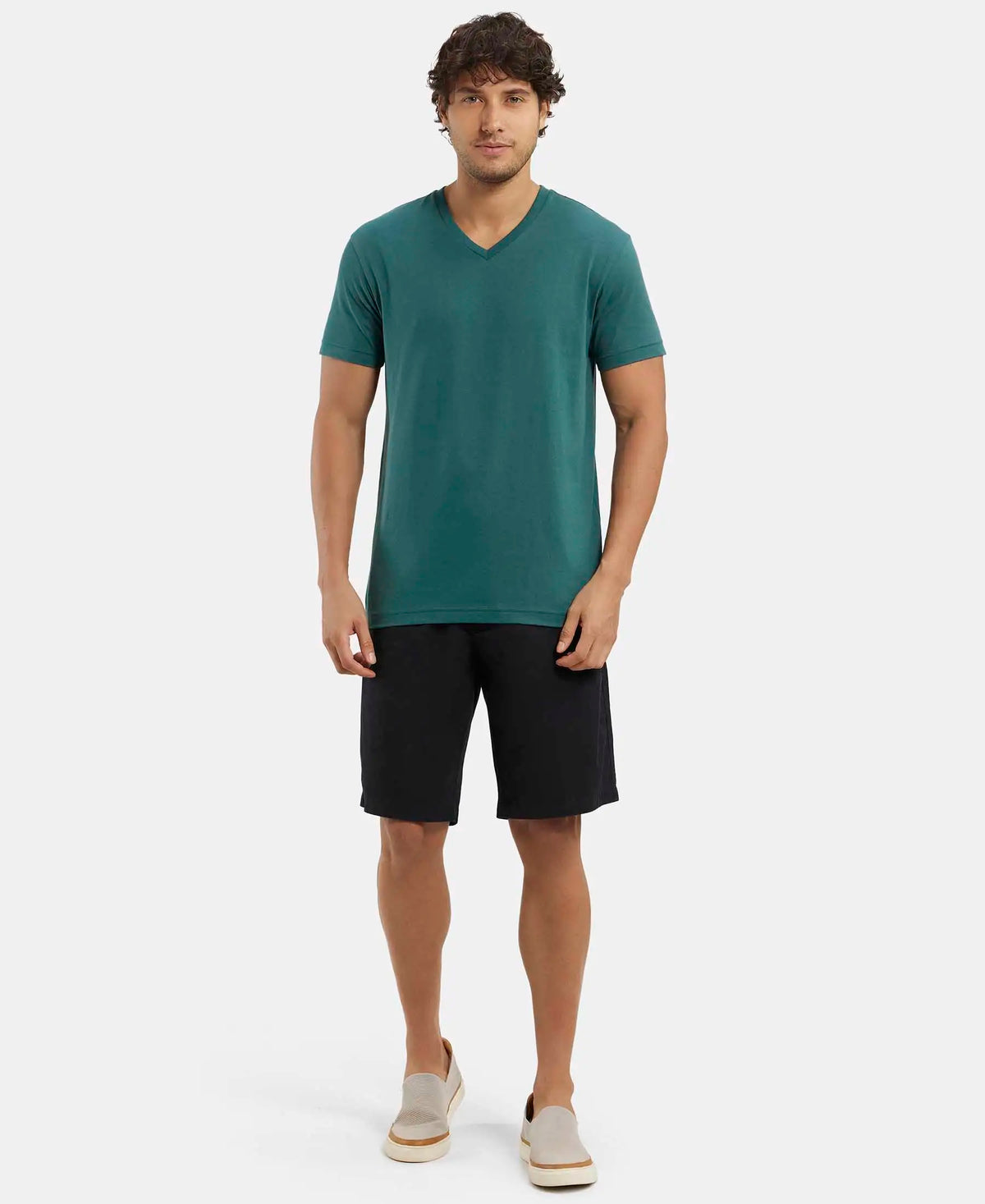 Super Combed Mercerised Cotton Woven Straight Fit Shorts with Side Pockets - Black