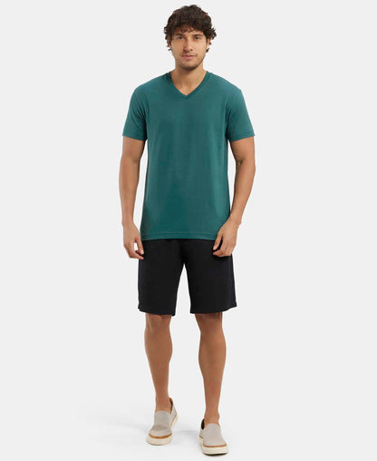 Super Combed Mercerised Cotton Woven Straight Fit Shorts with Side Pockets - Black