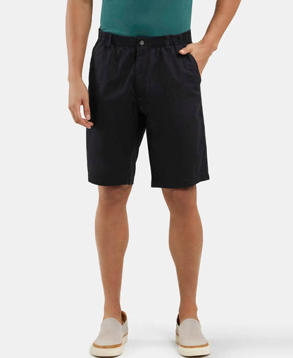 Super Combed Mercerised Cotton Woven Straight Fit Shorts with Side Pockets - Black