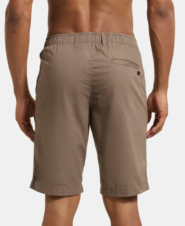 Super Combed Mercerised Cotton Woven Straight Fit Shorts with Side Pockets - Dark Khaki