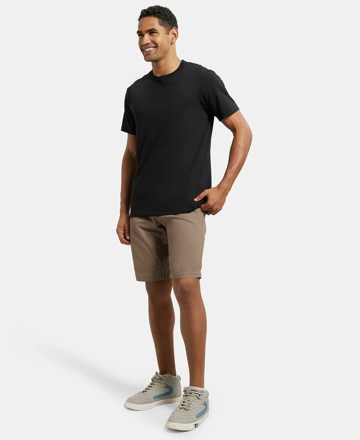 Super Combed Mercerised Cotton Woven Straight Fit Shorts with Side Pockets - Dark Khaki