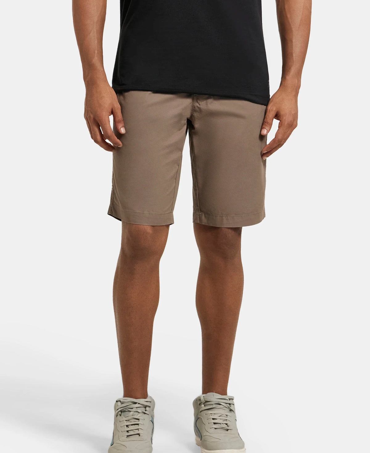 Super Combed Mercerised Cotton Woven Straight Fit Shorts with Side Pockets - Dark Khaki