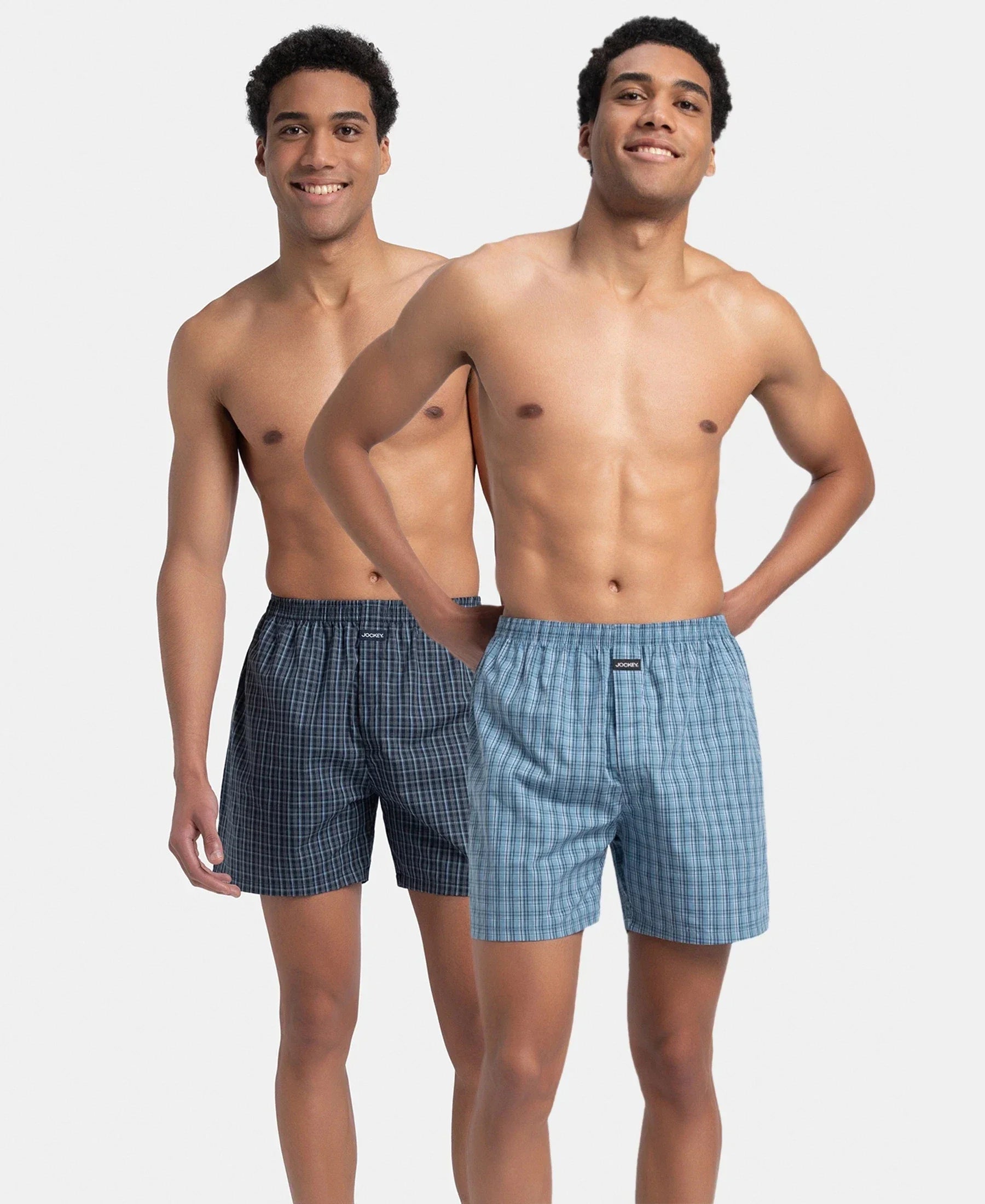 Super Combed Mercerized Cotton Woven Checkered Boxer Shorts with Back Pocket - Assorted (Pack of 2)