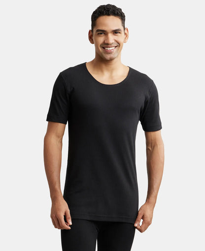 Extra Warmth Super Combed Cotton Rich Half Sleeved Thermal Undershirt with StayWarm Technology - Black