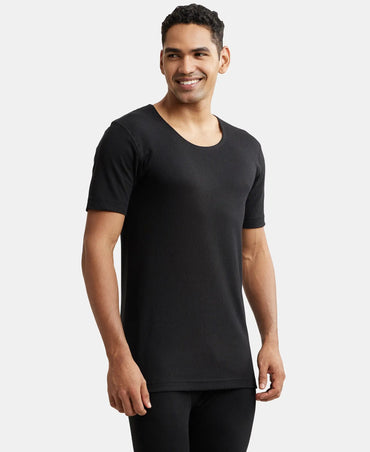 Extra Warmth Super Combed Cotton Rich Half Sleeved Thermal Undershirt with StayWarm Technology - Black
