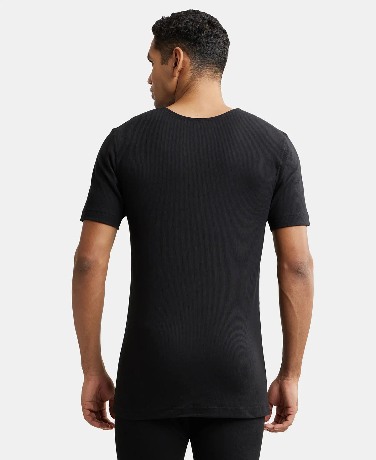 Extra Warmth Super Combed Cotton Rich Half Sleeved Thermal Undershirt with StayWarm Technology - Black