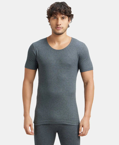 Extra Warmth Super Combed Cotton Rich Half Sleeved Thermal Undershirt with StayWarm Technology - Charcoal Melange