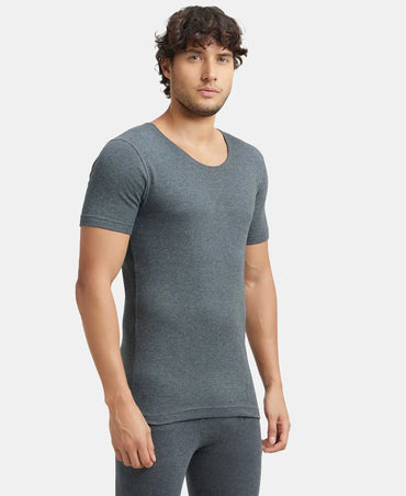 Extra Warmth Super Combed Cotton Rich Half Sleeved Thermal Undershirt with StayWarm Technology - Charcoal Melange