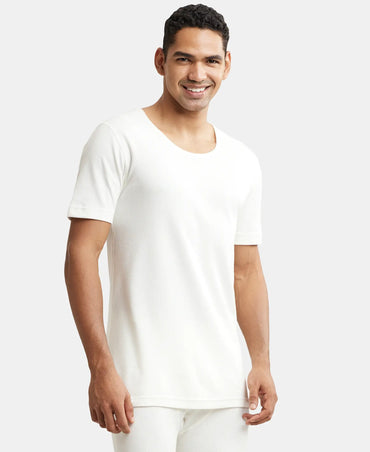 Extra Warmth Super Combed Cotton Rich Half Sleeved Thermal Undershirt with StayWarm Technology - Off White