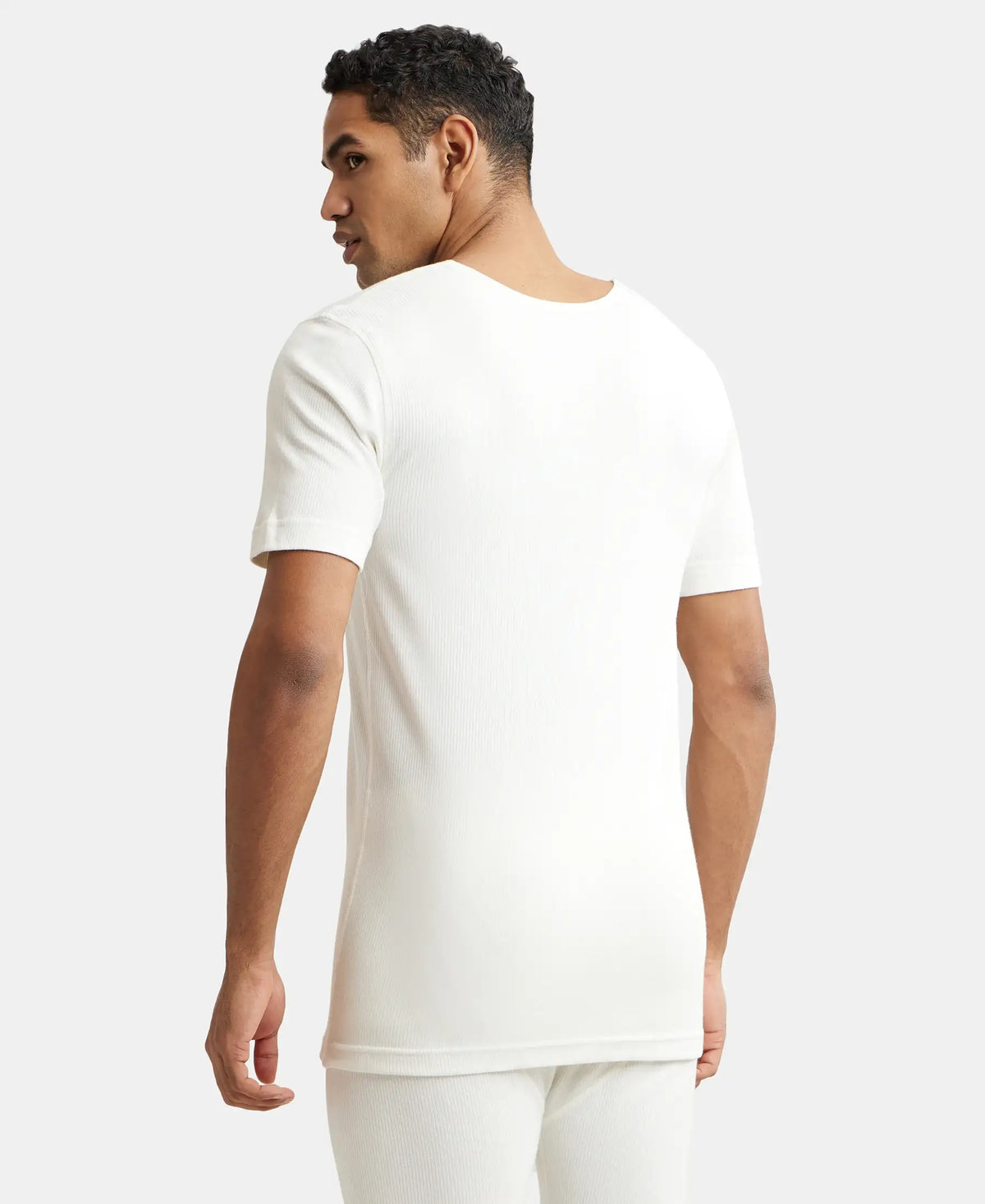 Extra Warmth Super Combed Cotton Rich Half Sleeved Thermal Undershirt with StayWarm Technology - Off White