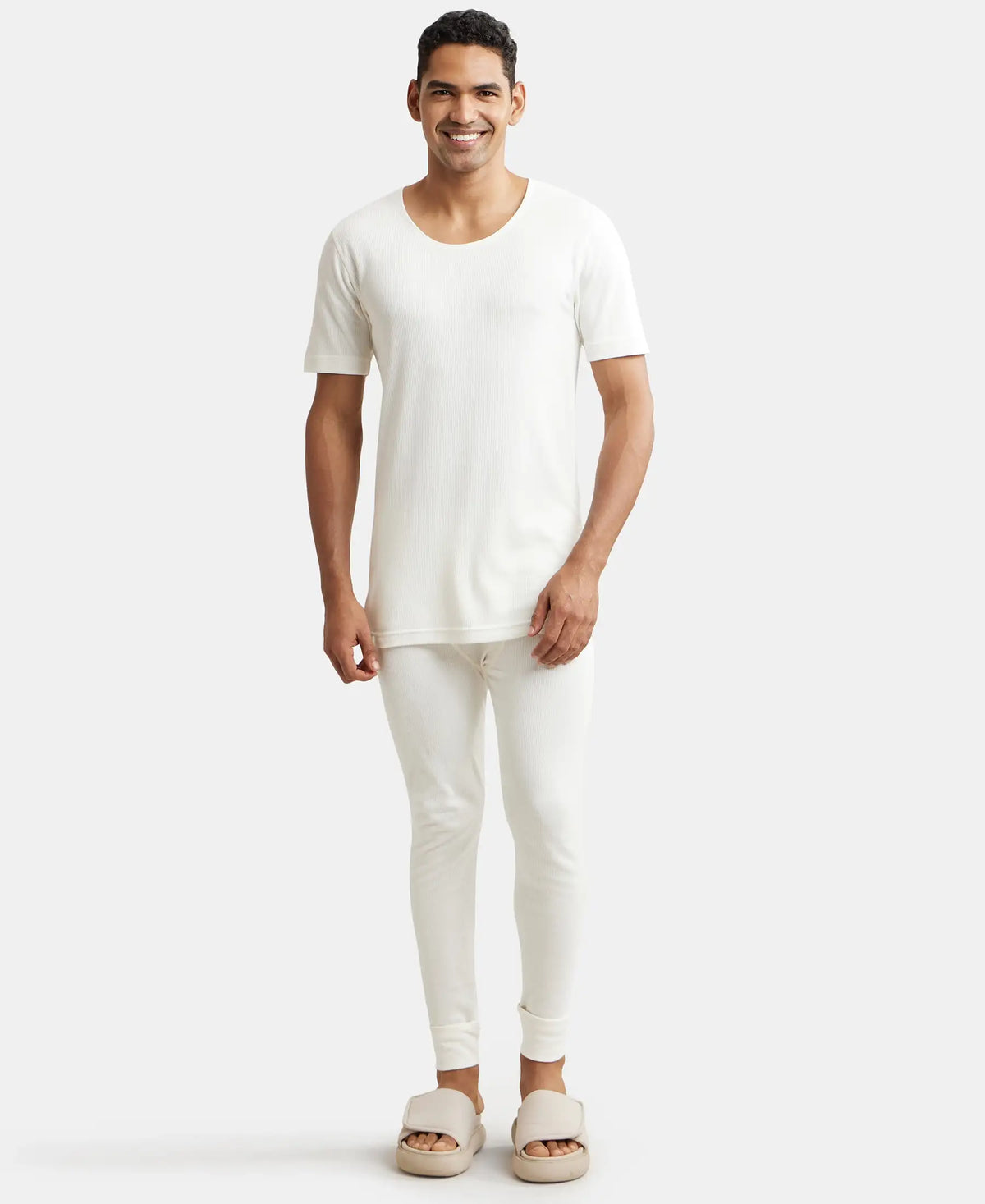Extra Warmth Super Combed Cotton Rich Half Sleeved Thermal Undershirt with StayWarm Technology - Off White