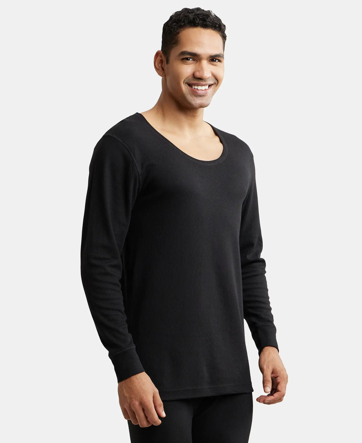 Extra Warmth Super Combed Cotton Rich Full Sleeve Thermal Undershirt with StayWarm Technology - Black