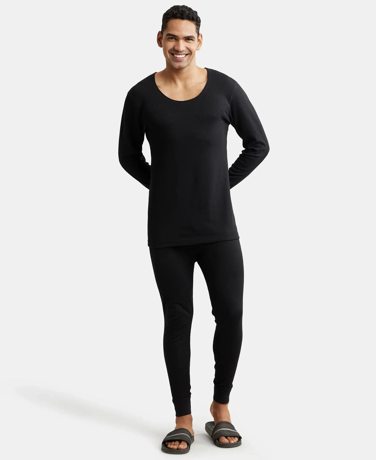Extra Warmth Super Combed Cotton Rich Full Sleeve Thermal Undershirt with StayWarm Technology - Black