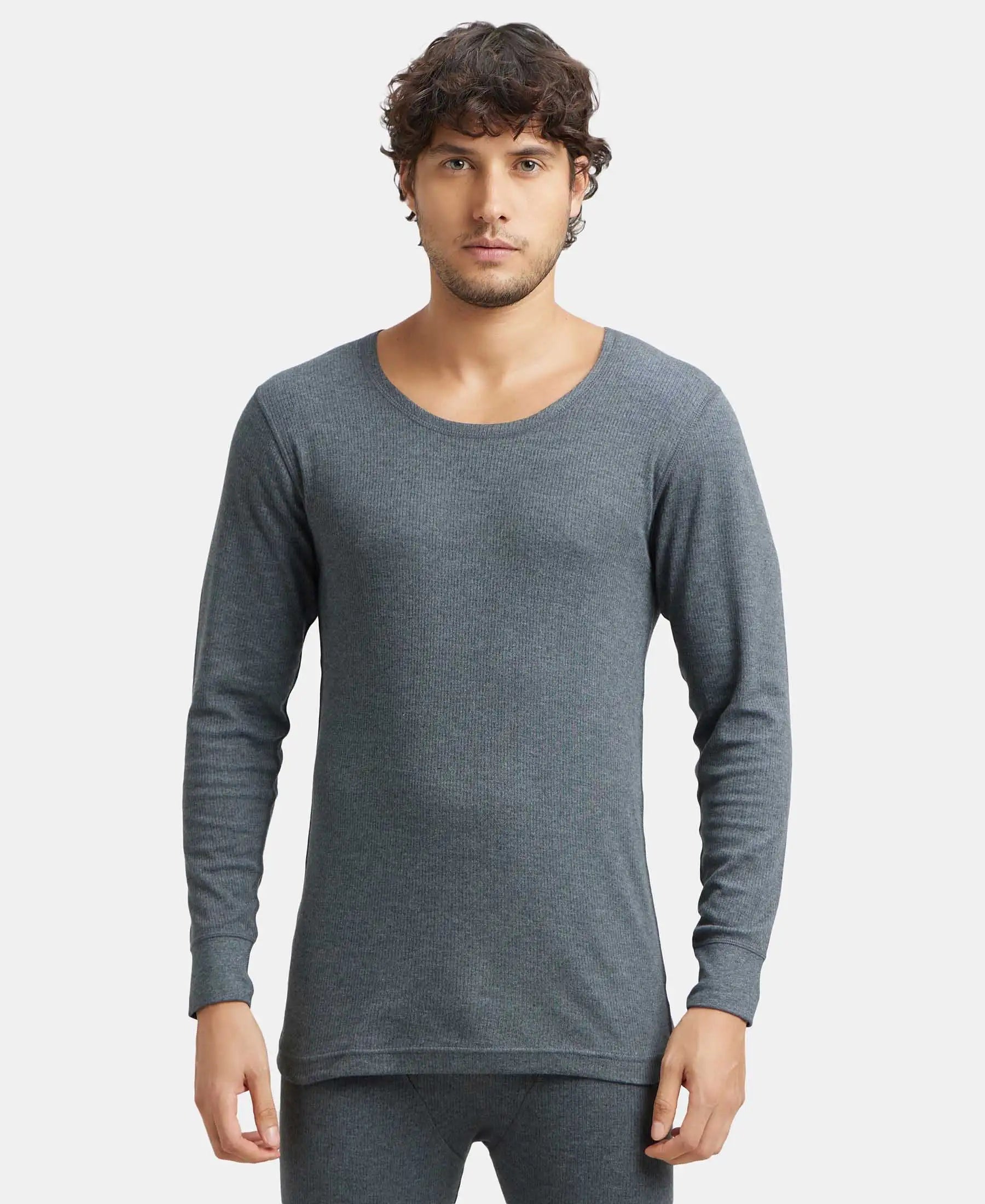 Extra Warmth Super Combed Cotton Rich Full Sleeve Thermal Undershirt with StayWarm Technology - Charcoal Melange