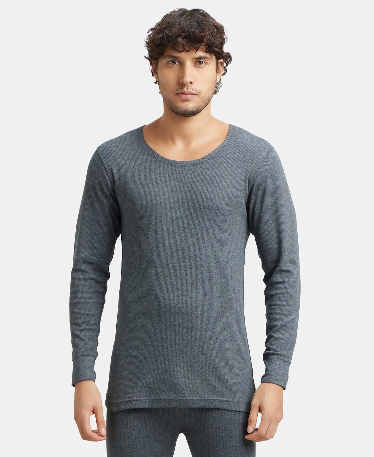 Extra Warmth Super Combed Cotton Rich Full Sleeve Thermal Undershirt with StayWarm Technology - Charcoal Melange