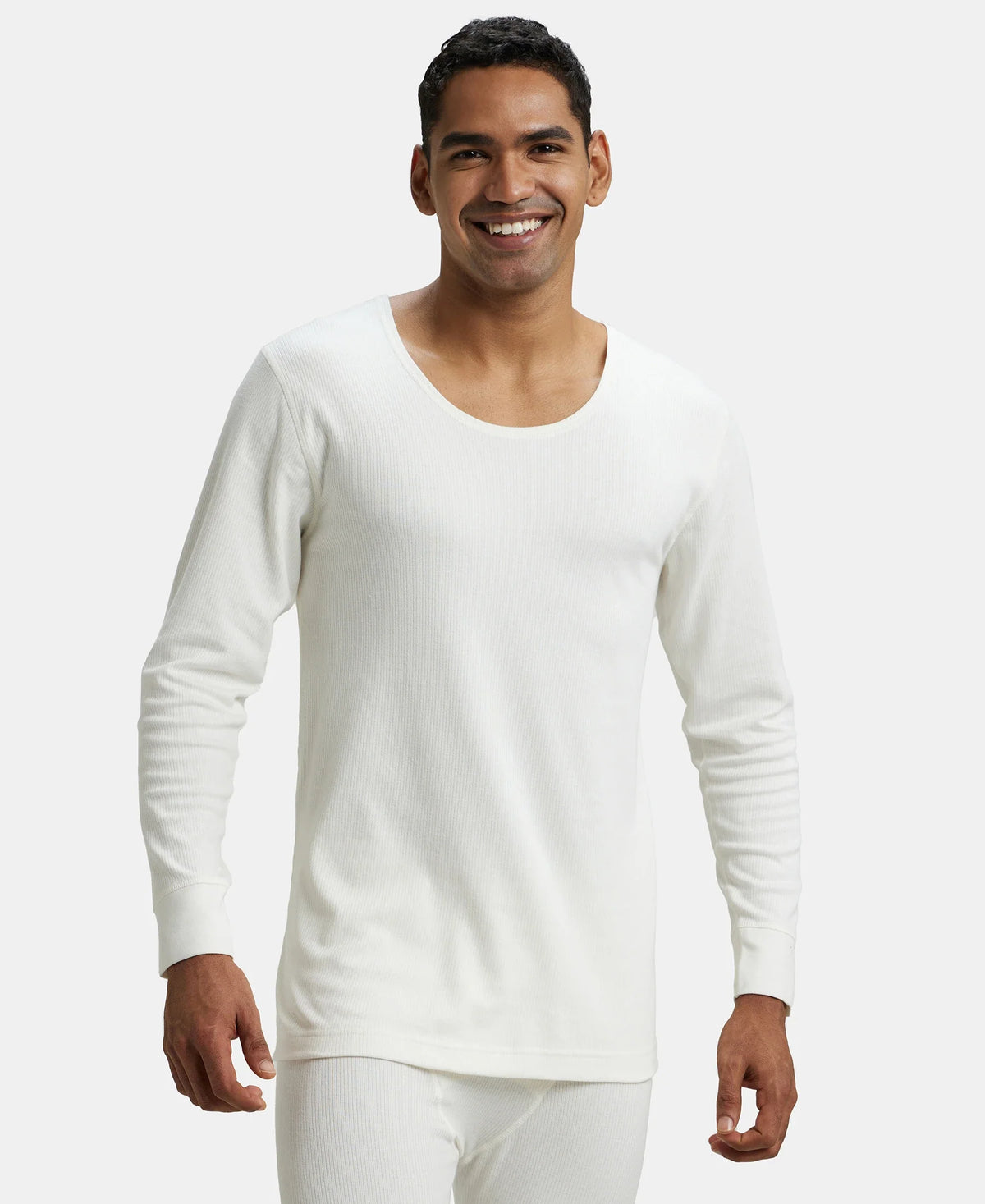 Extra Warmth Super Combed Cotton Rich Full Sleeve Thermal Undershirt with StayWarm Technology - Off White