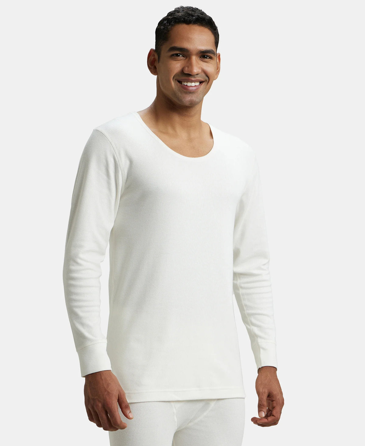 Extra Warmth Super Combed Cotton Rich Full Sleeve Thermal Undershirt with StayWarm Technology - Off White