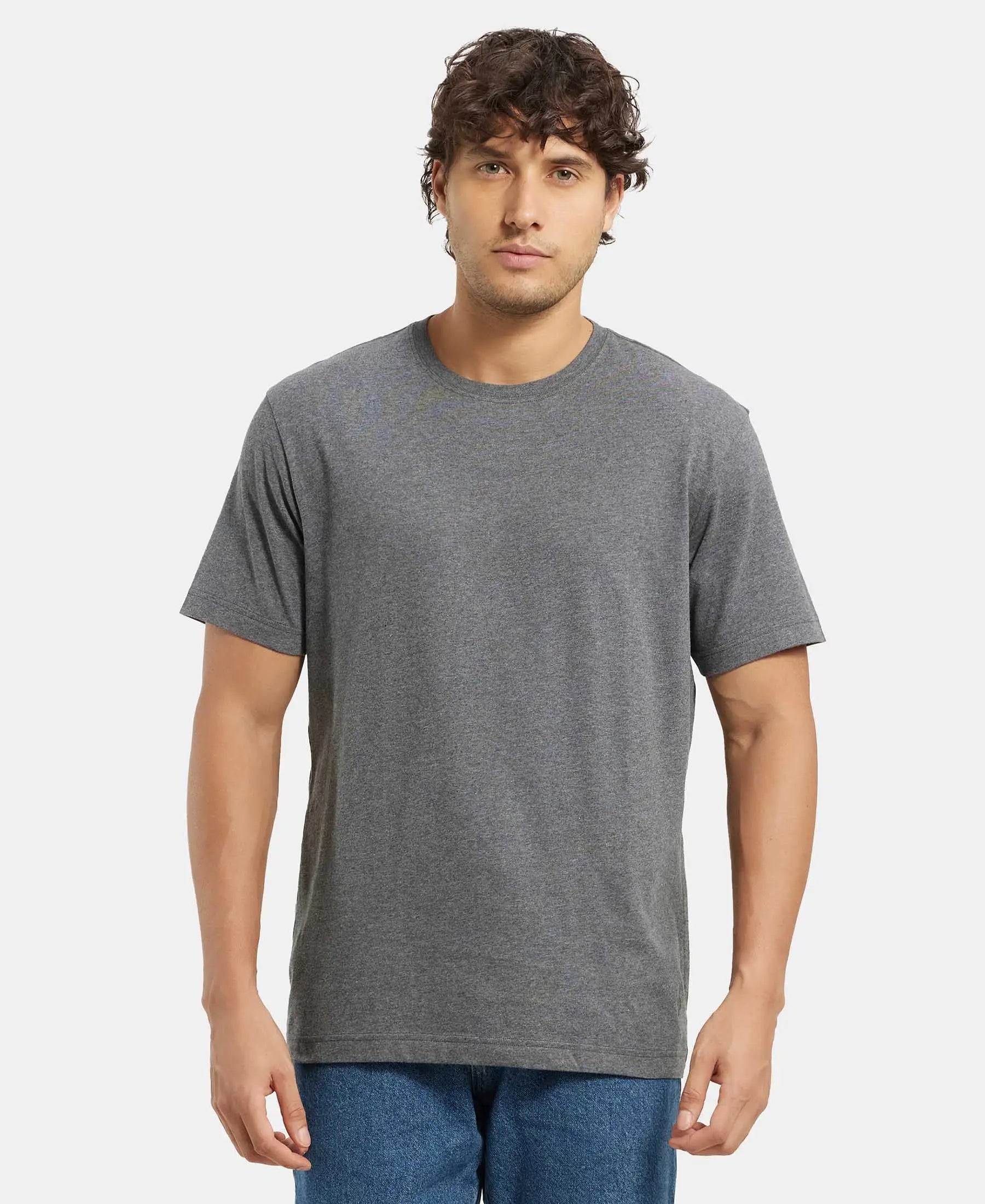 Super Combed Cotton Rich Round Neck Half Sleeve T-Shirt - Charcoal Melange
