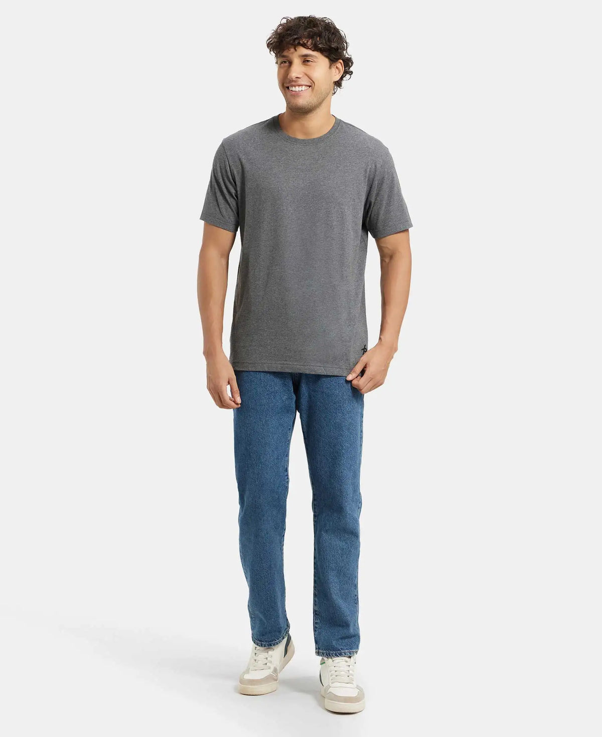 Super Combed Cotton Rich Round Neck Half Sleeve T-Shirt - Charcoal Melange