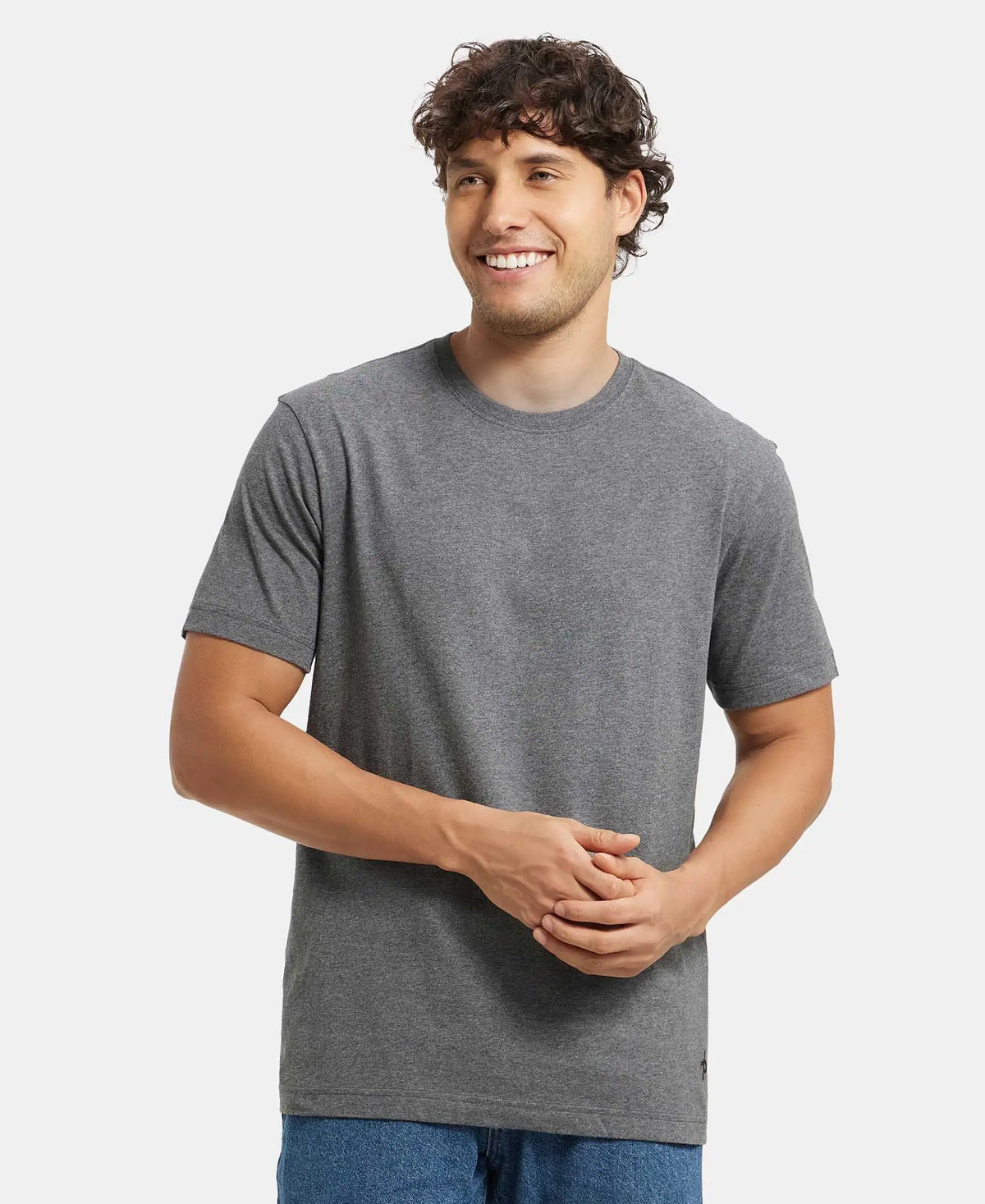 Super Combed Cotton Rich Round Neck Half Sleeve T-Shirt - Charcoal Melange