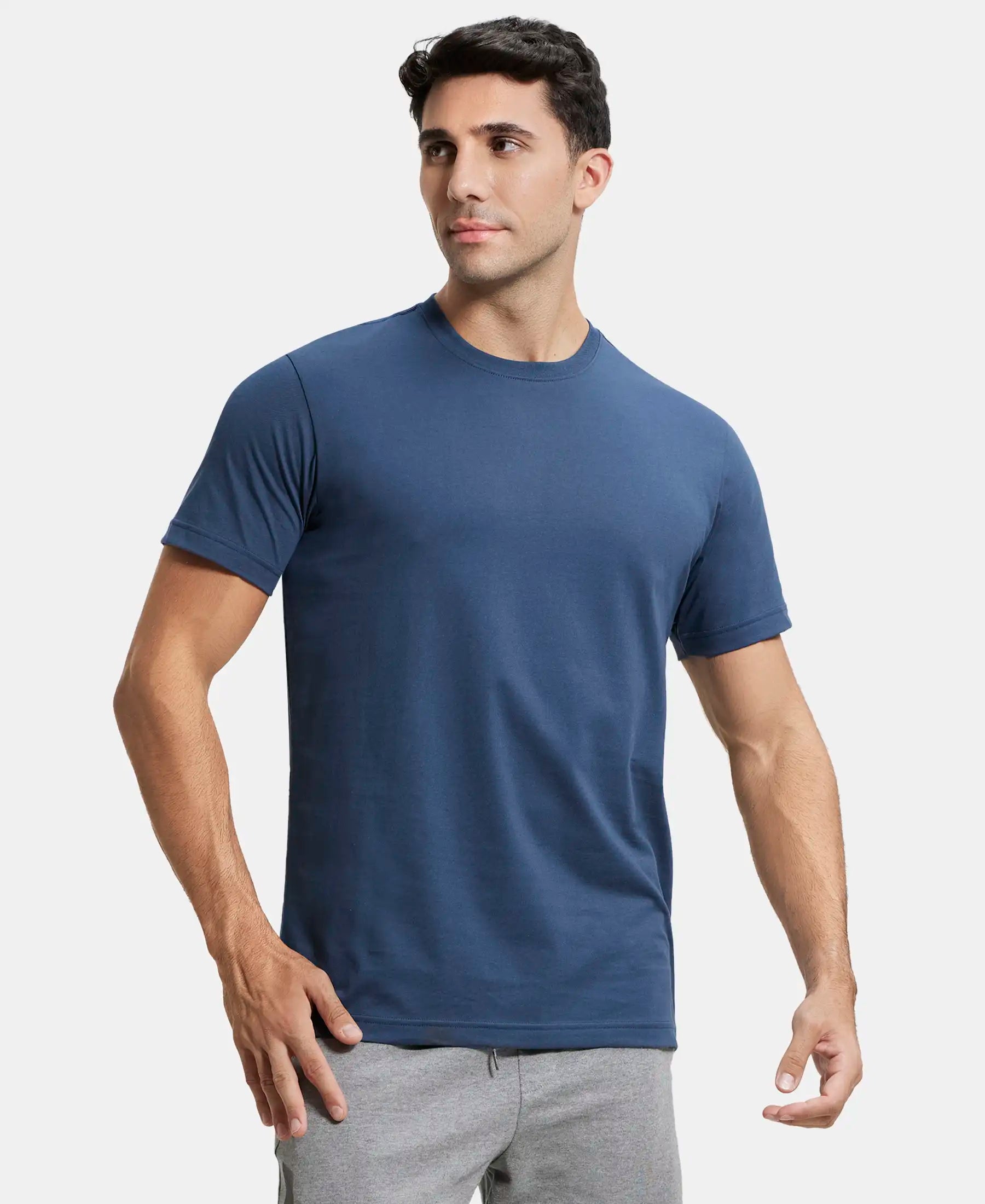 Super Combed Cotton Rich Round Neck Half Sleeve T-Shirt - Mid Night Navy