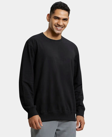 Super Combed Cotton French Terry Solid Sweatshirt with Ribbed Cuffs - Black