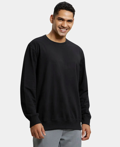 Super Combed Cotton French Terry Solid Sweatshirt with Ribbed Cuffs - Black