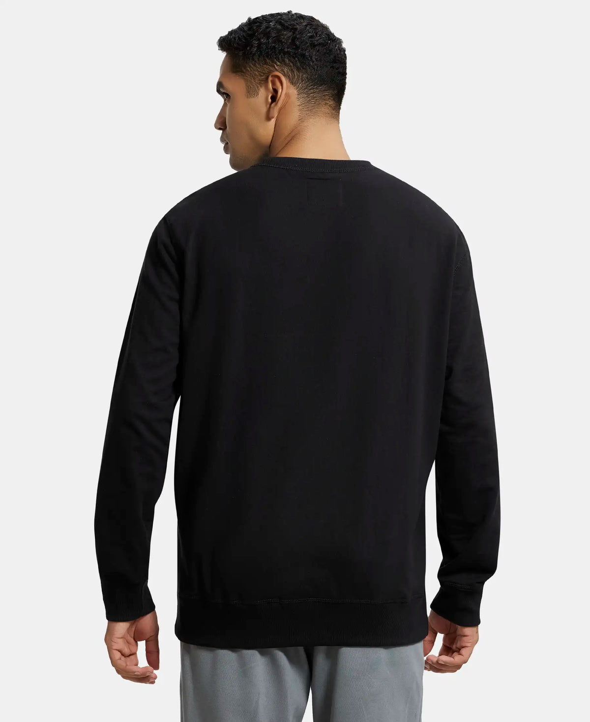 Super Combed Cotton French Terry Solid Sweatshirt with Ribbed Cuffs - Black
