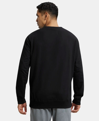 Super Combed Cotton French Terry Solid Sweatshirt with Ribbed Cuffs - Black