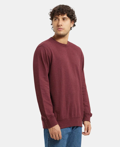 Super Combed Cotton French Terry Solid Sweatshirt with Ribbed Cuffs - Burgundy
