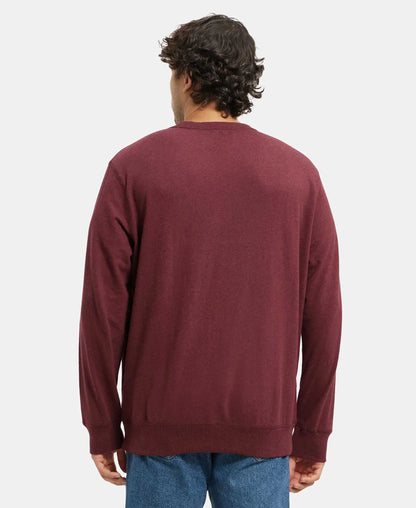 Super Combed Cotton French Terry Solid Sweatshirt with Ribbed Cuffs - Burgundy